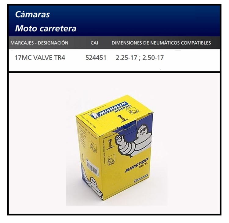 CAMARA MOTO MICHELIN 17MC VALVE TR4